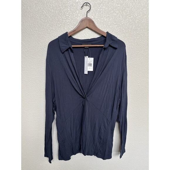 NWT Sanctuary womens blue long sleeve twisted front collared blouse stretch 3x - Picture 1 of 6